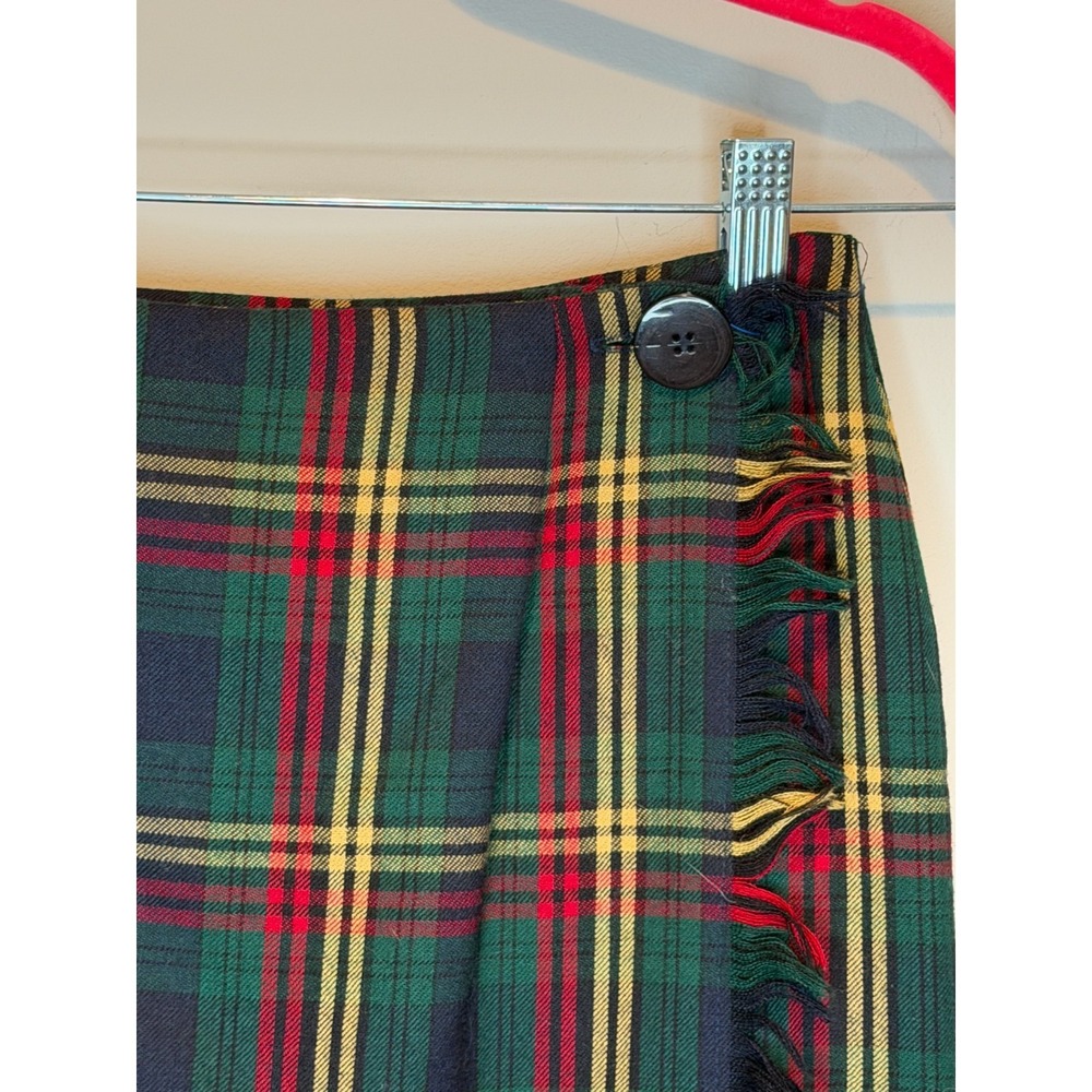 Preston & York Vintage Wool Plaid Wrap Skirt Fringe Classic Tartan Midi 10 - Picture 4 of 8